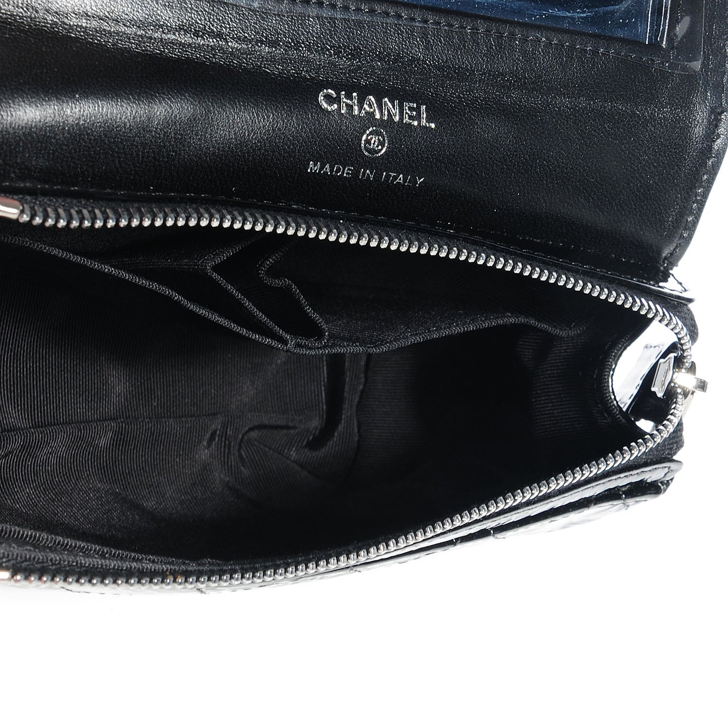 Distressed Patent Quilted Flap Cosmetic Case Black