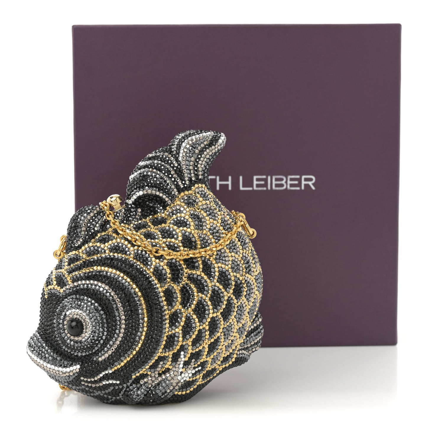 Crystal Koi Fish Minaudiere Clutch Black Gold