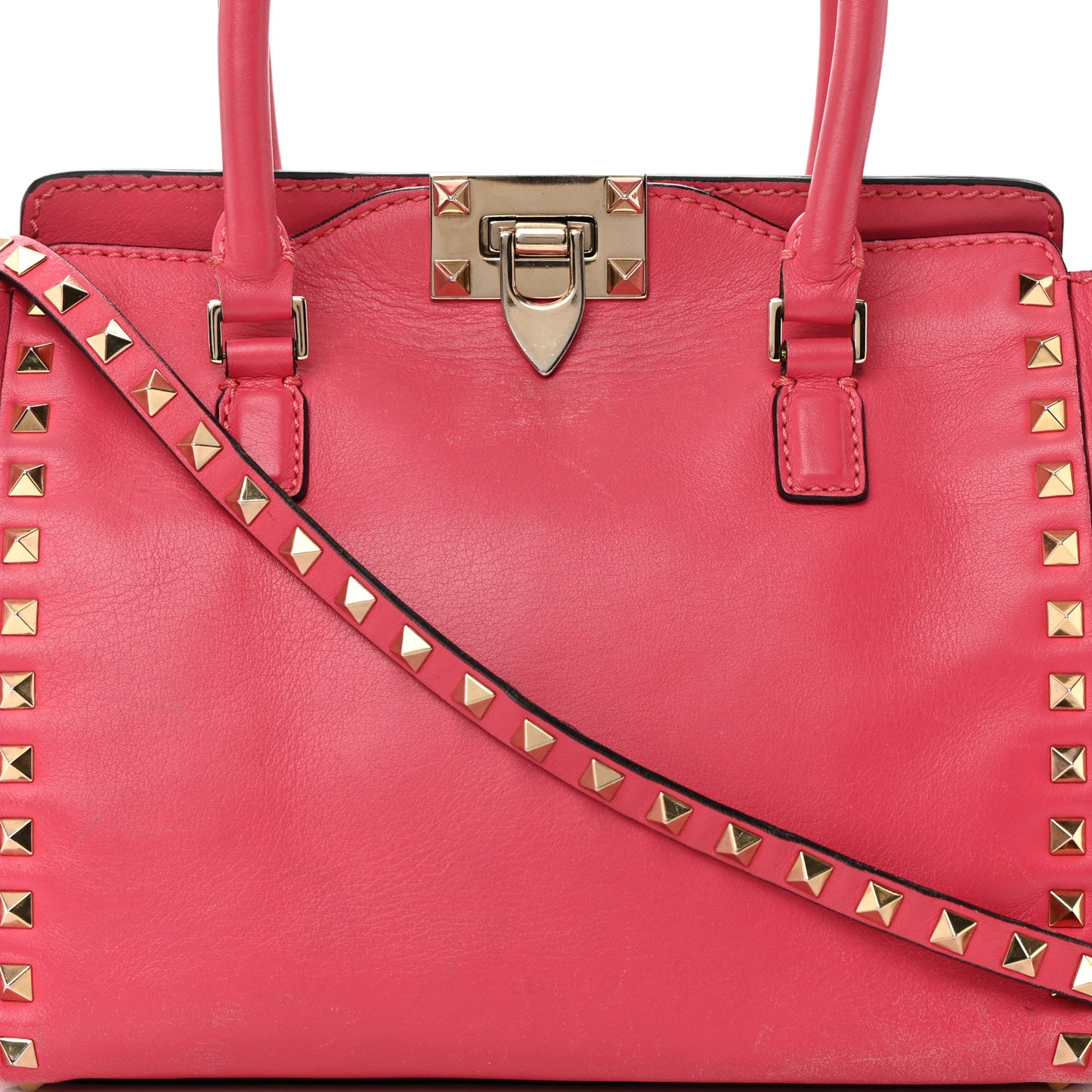 Vitello Small Rockstud Double Handle Tote Framboise
