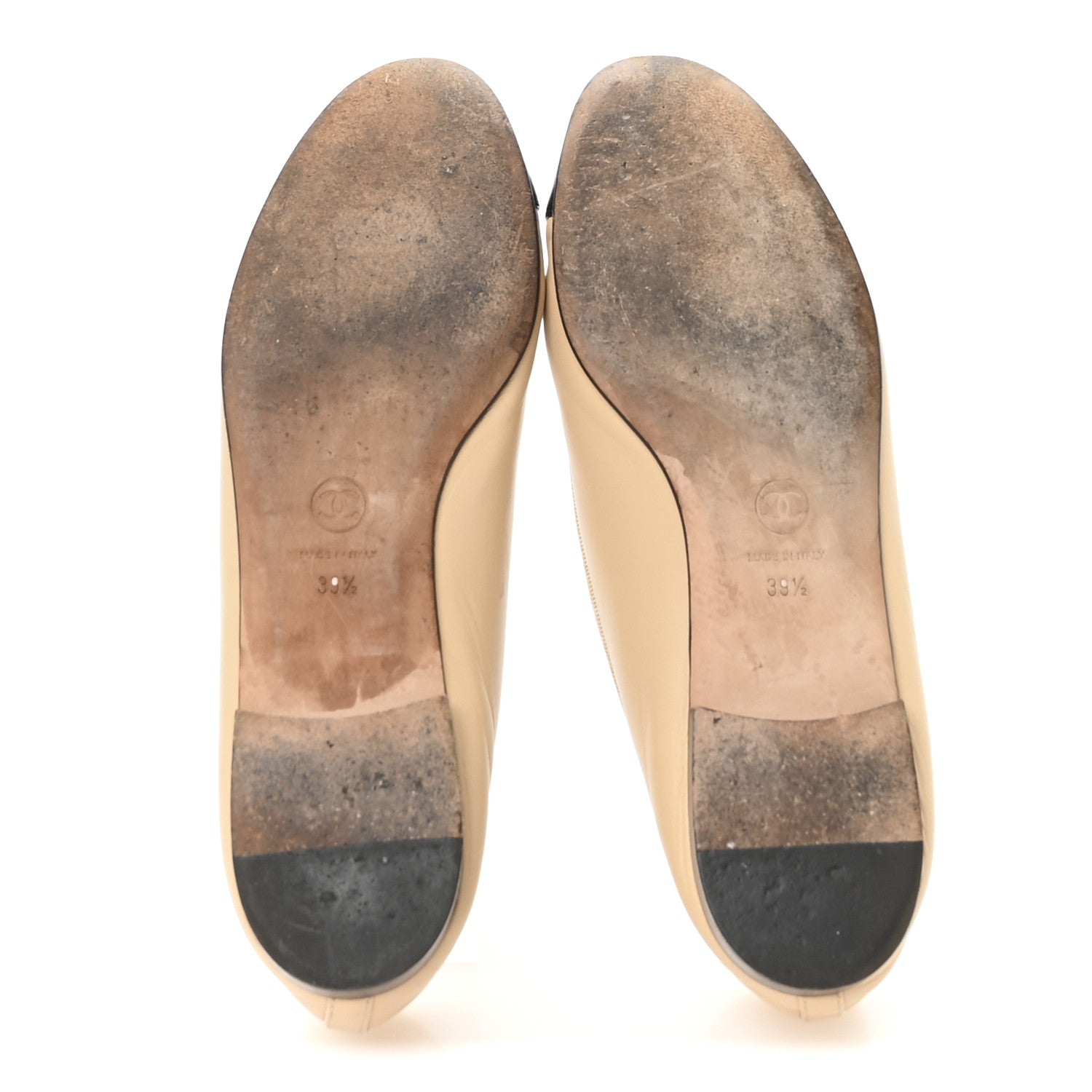 Chanel Lambskin Cap Toe CC Ballerina Flats 39.5 Beige Black 6 of 8
