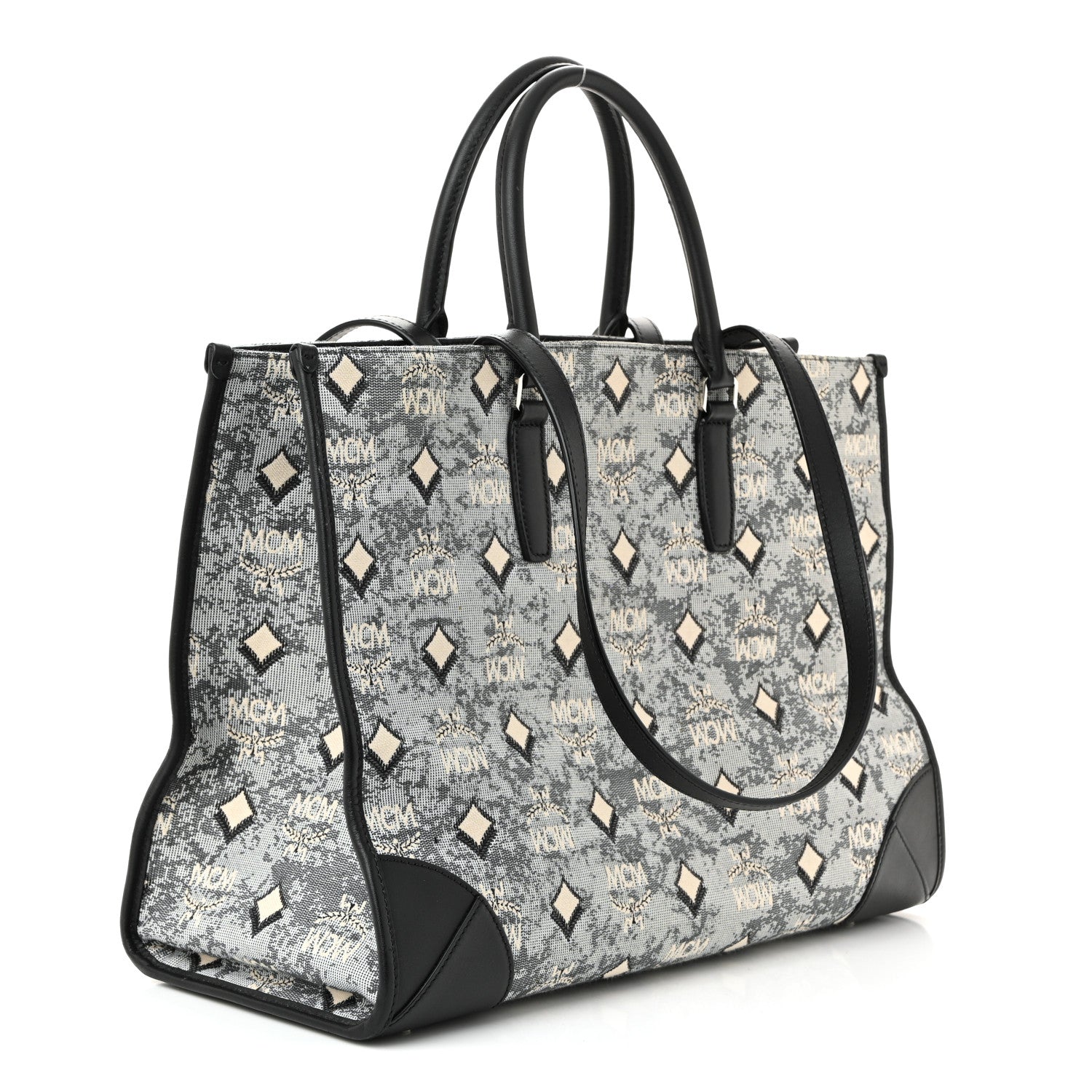 MCM Nappa Jacquard Monogram Large Tote Grey 1828262 – FASHIONPHILE