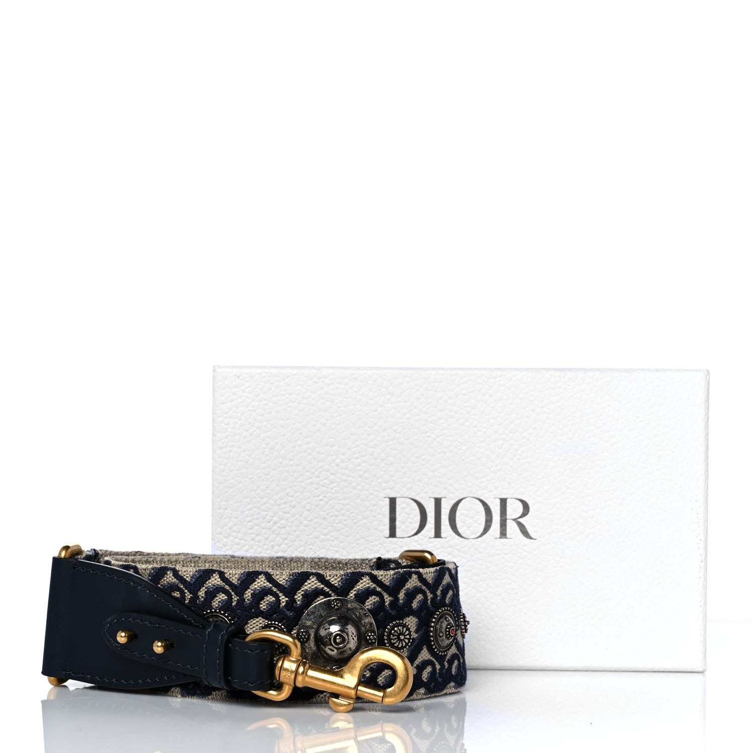 Christian Dior Oblique Studded Shoulder Strap Blue 6 of 6