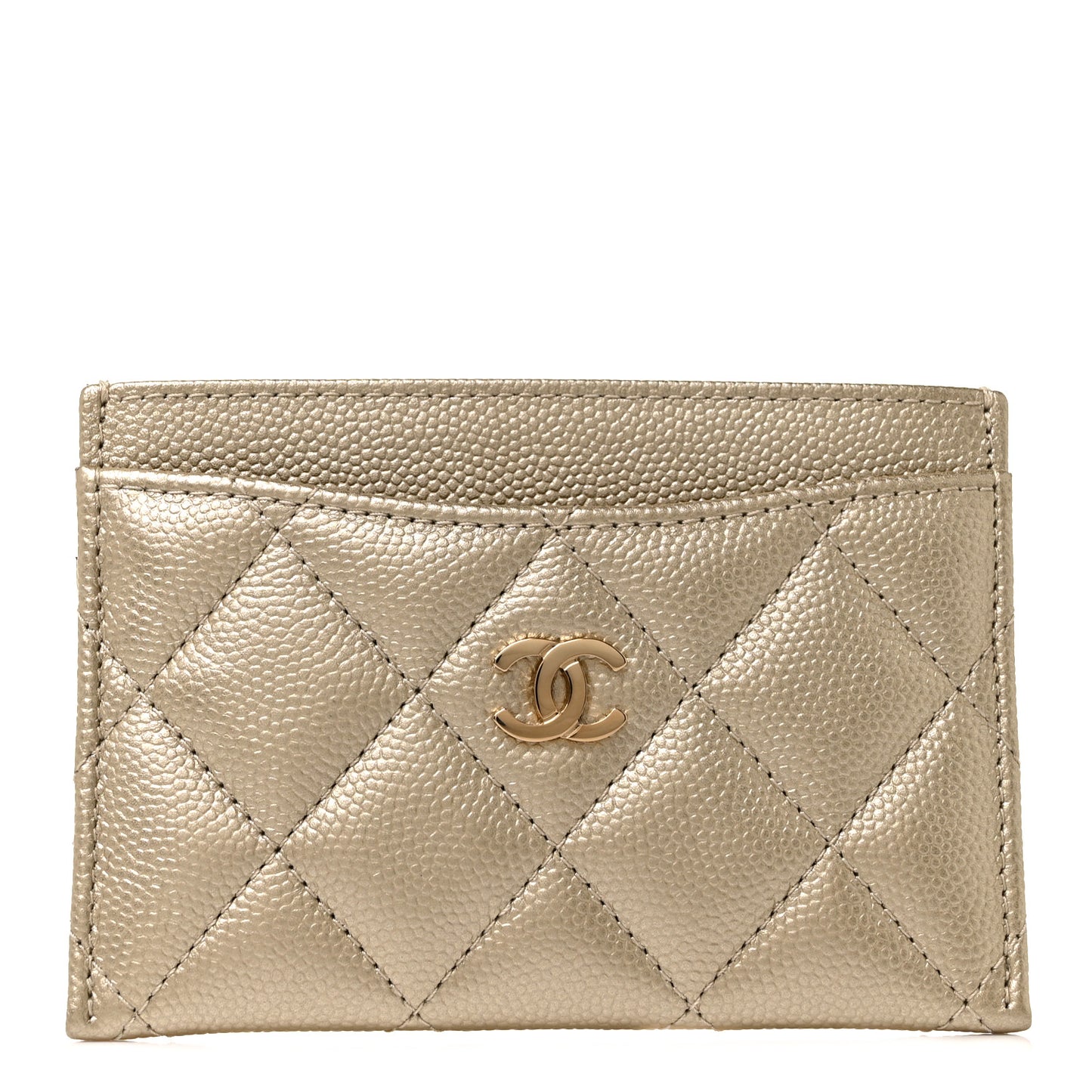 Metallic Caviar Quilted Card Holder Light Gold