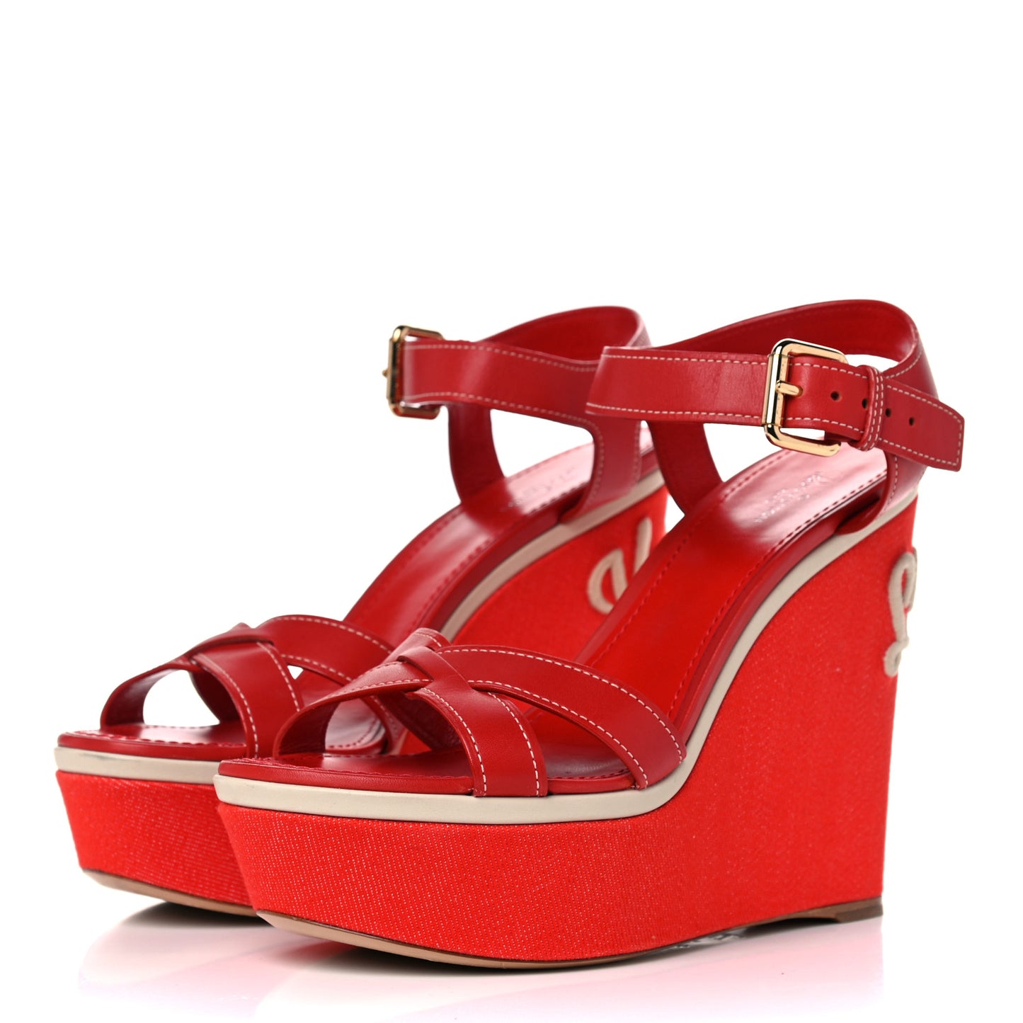Canvas Waterfall Wedge Sandals 39.5 Red
