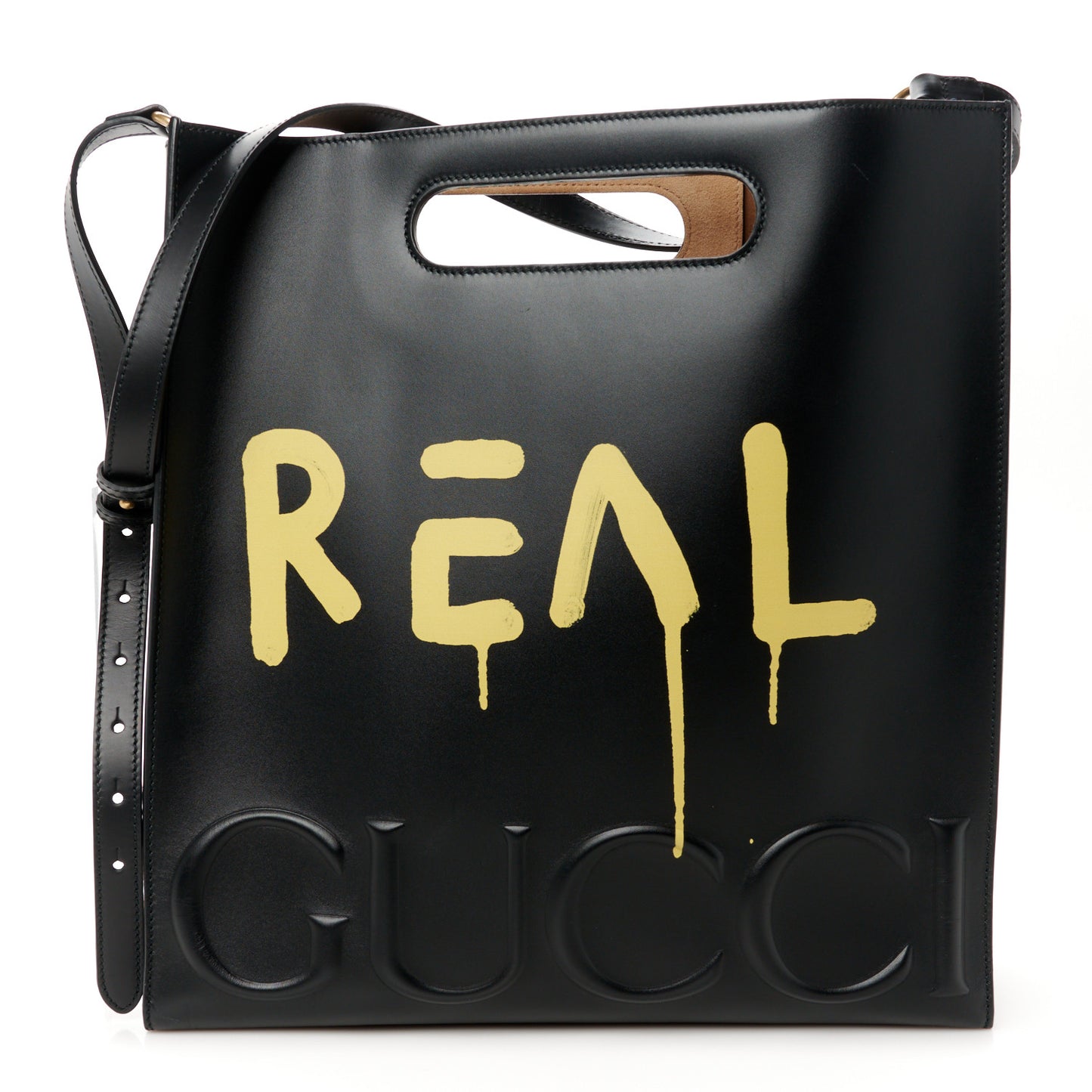 Calfskin GucciGhost Real Medium XL Tote Black Yellow