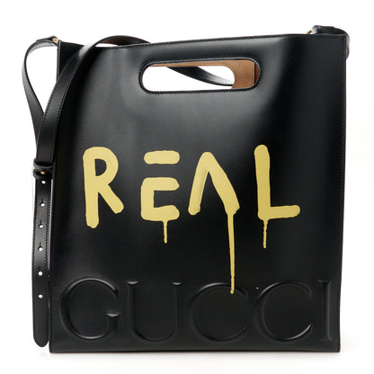 Gucci Calfskin GucciGhost Real Medium XL Tote Black Yellow 1 of 11
