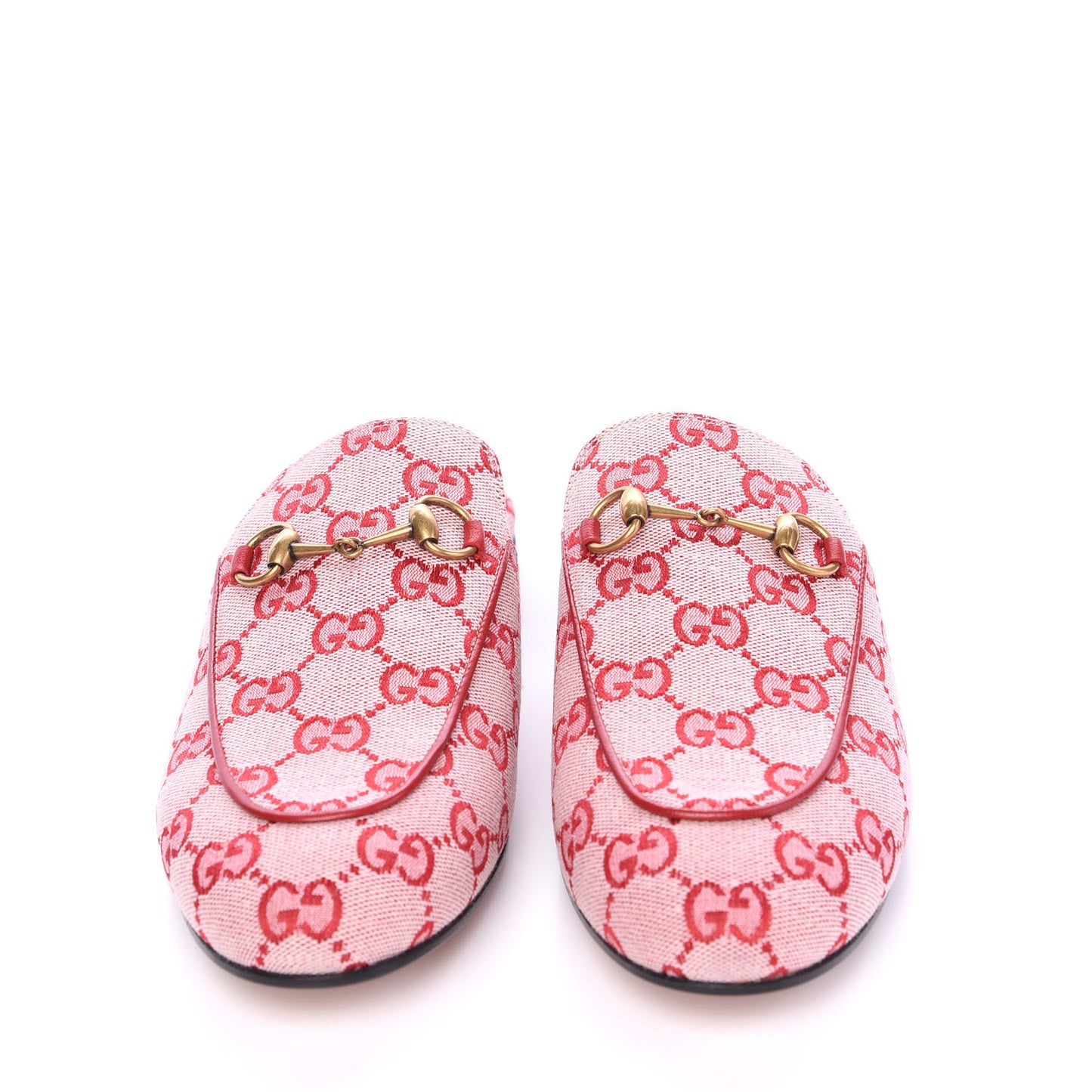 Canvas GG Monogram Horsebit Womens Princetown Slippers 38 Gardenia Hibiscus Red