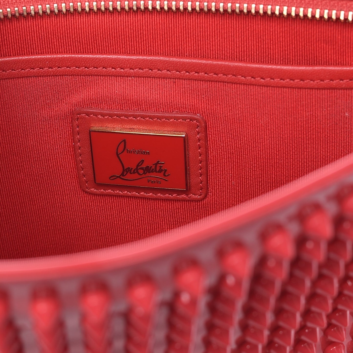 Calfskin Studded Loubiposh Chain Clutch Framboisine
