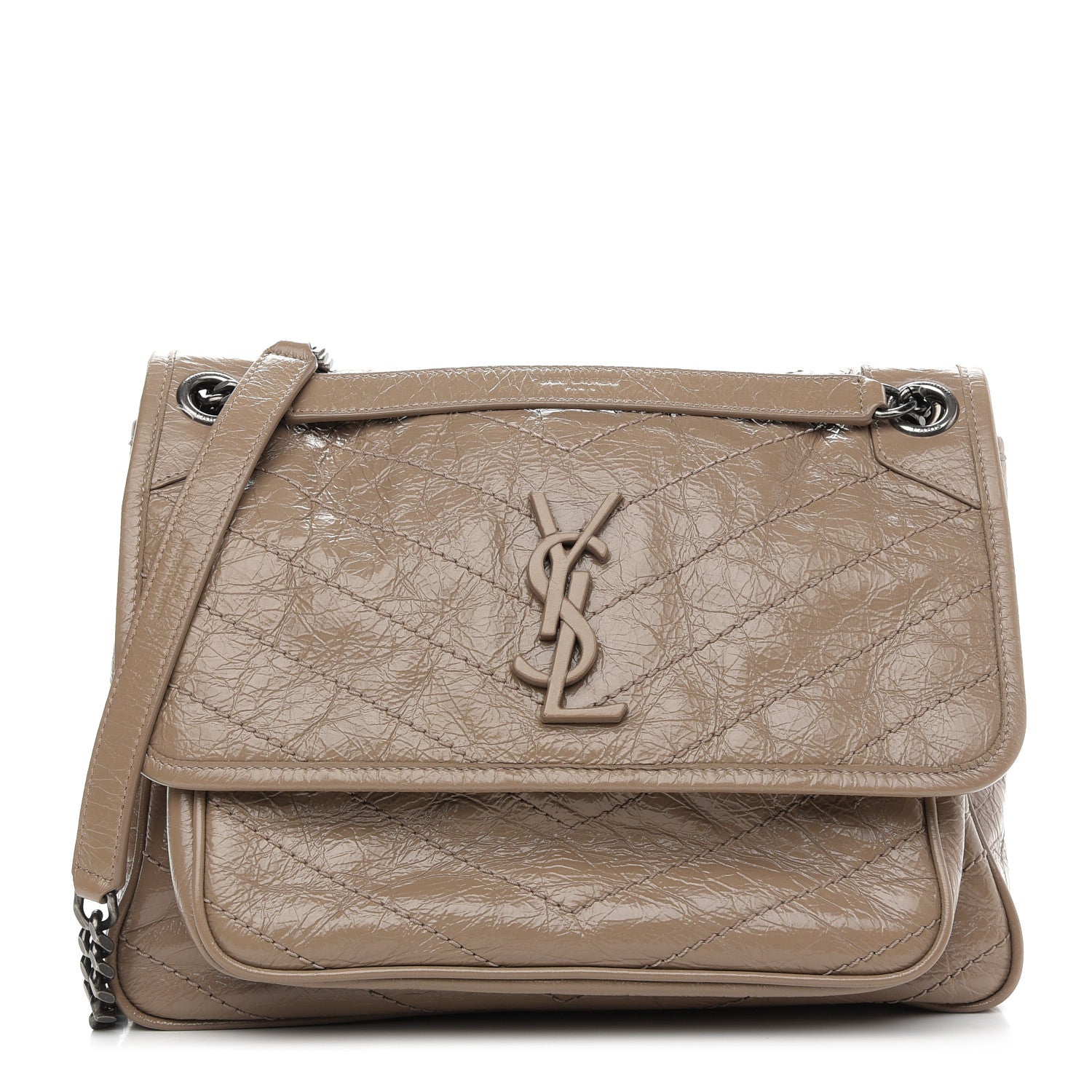 Saint Laurent Crinkled Calfskin Matelasse Monogram Medium Niki Chain Satchel Light Natural 1 of 9