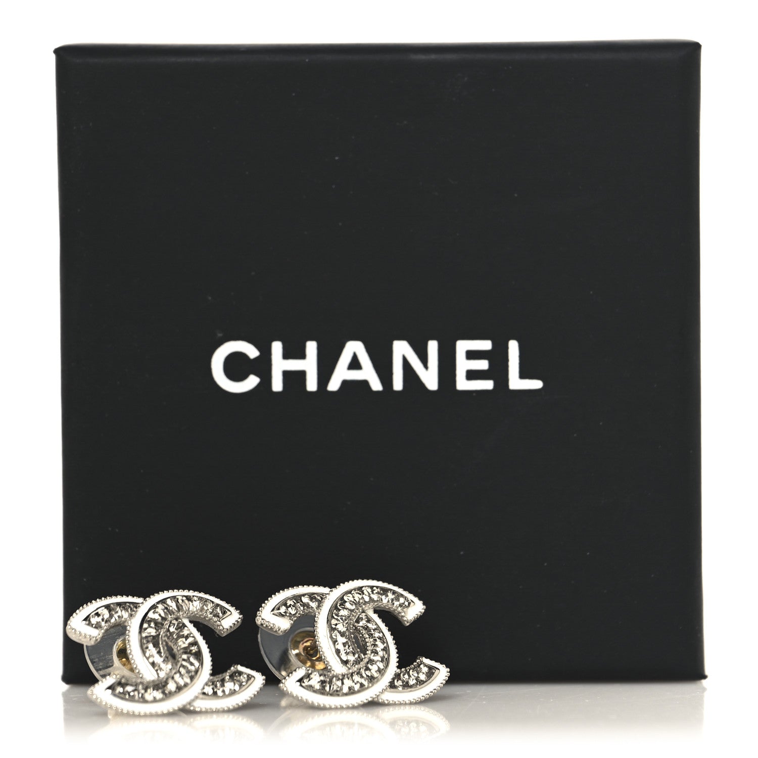 Chanel Crystal Resin CC Earrings Silver 5 of 5