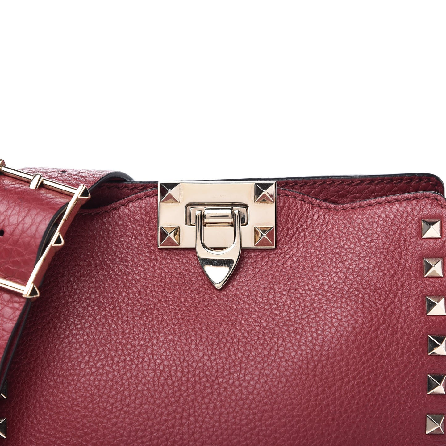 Pebbled Calfskin Mini Rockstud Flip-Lock Messenger Bag Rubino