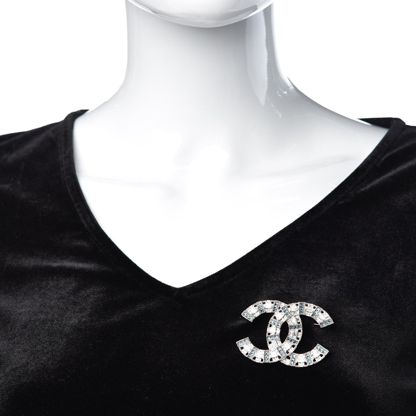 Baguette Crystal CC Brooch Silver Blue