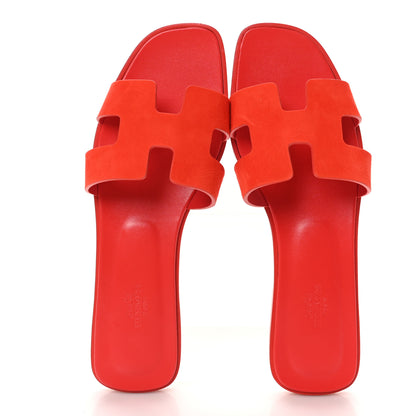 Hermes Suede Goatskin Oran Sandals 40.5 Rouge Grenadine 2 of 10