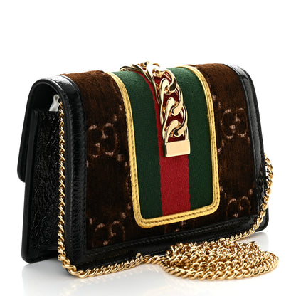 Gucci Velvet GG Monogram Super Mini Sylvie Chain Shoulder Bag Brown 3 of 9