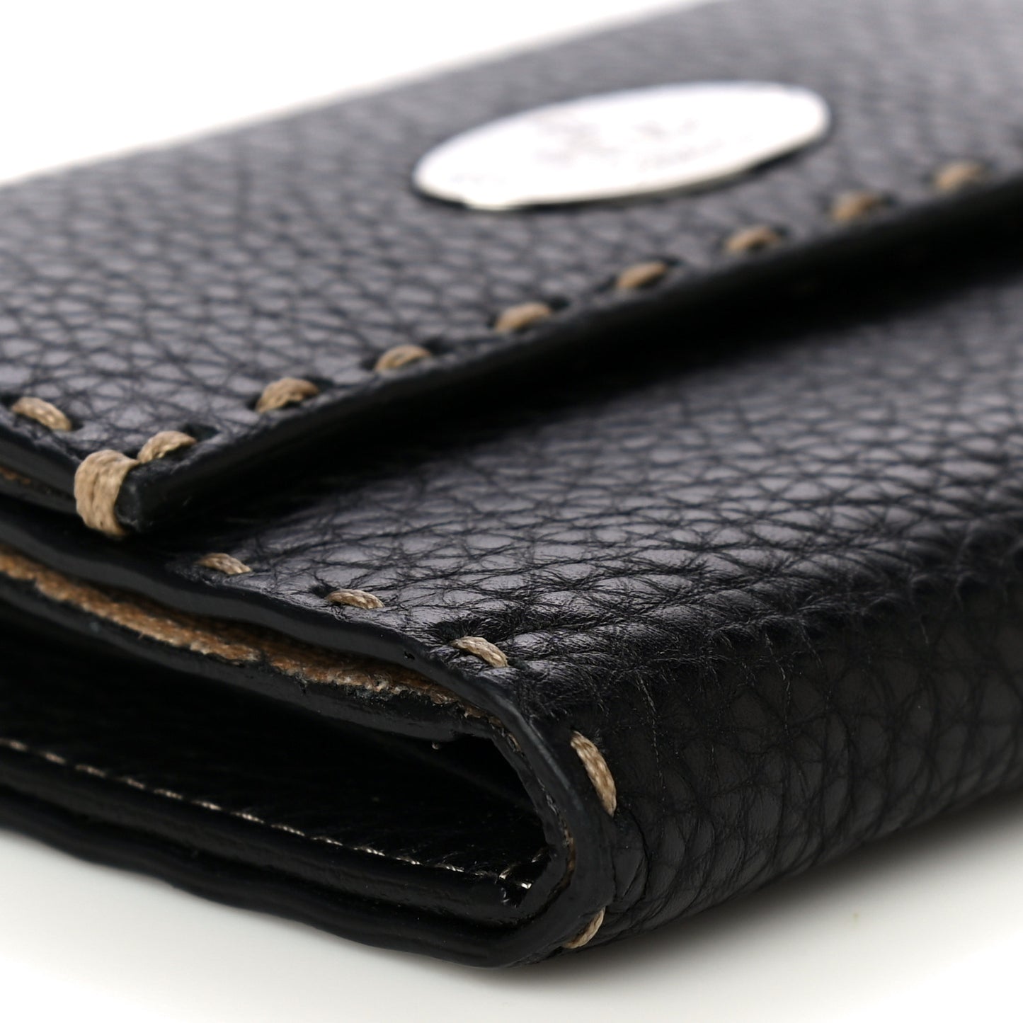 Calfskin Romano Selleria Tri-Fold Wallet Black
