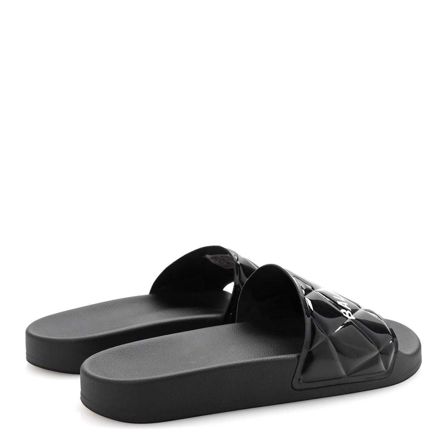 Balenciaga Patent Rubber Logo Womens Pool Slide Sandals 38 Black White 5 of 9