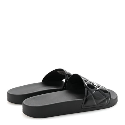 Balenciaga Patent Rubber Logo Womens Pool Slide Sandals 38 Black White 5 of 9