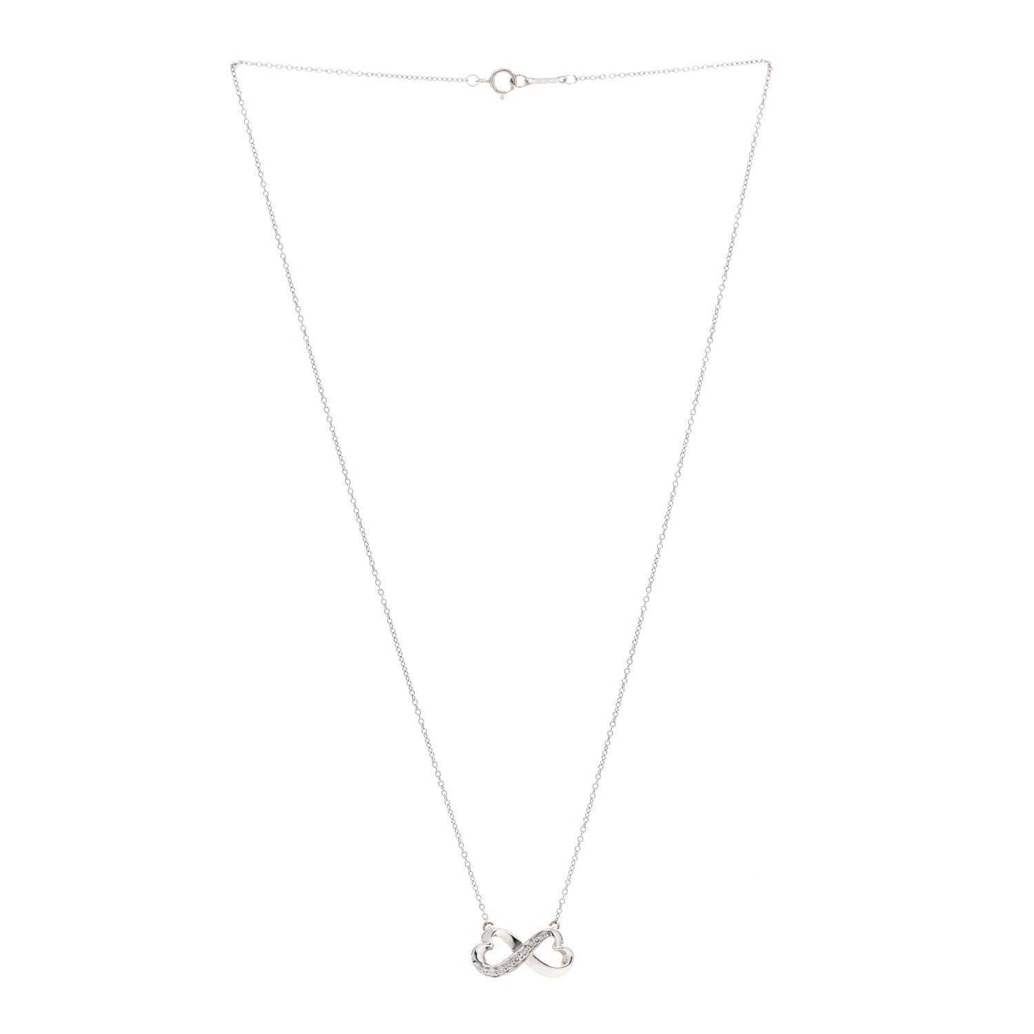 Tiffany 18K White Gold Diamond Paloma Picasso Double Loving Heart Necklace 3 of 6