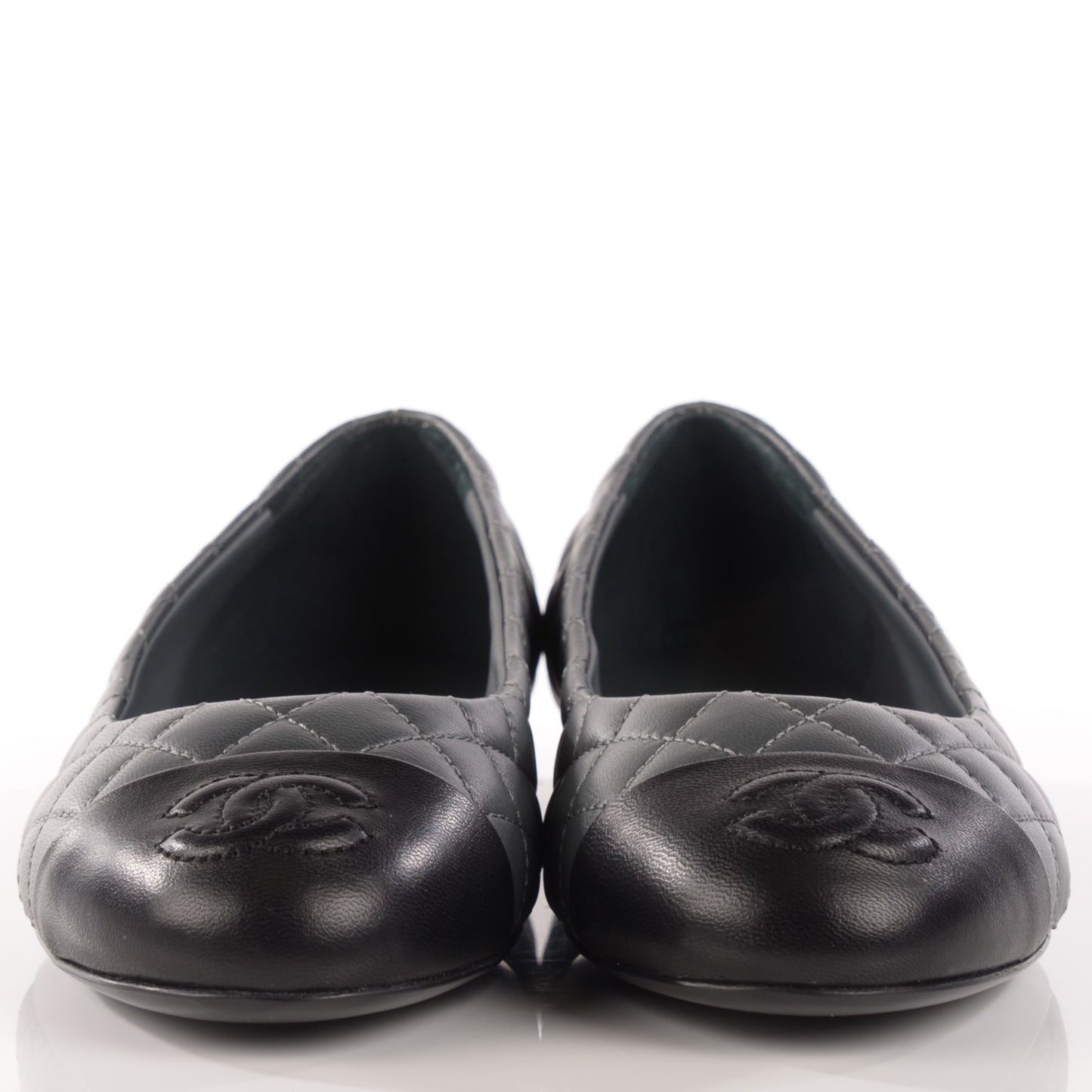 Lambskin Quilted Cap Toe Ballerina Flats 36 Charcoal Black