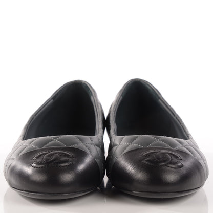 Chanel Lambskin Quilted Cap Toe Ballerina Flats 36 Charcoal Black 2 of 8