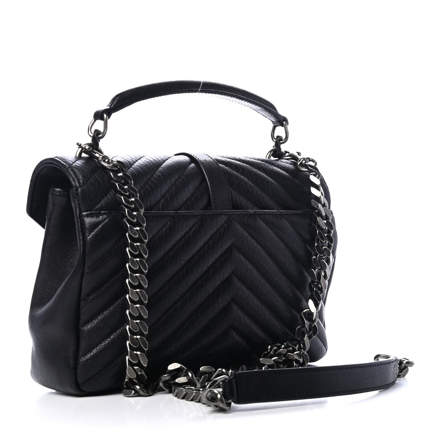 Saint Laurent Sheepskin Matelasse Chevron Monogram Medium College Bag Black 2 of 4