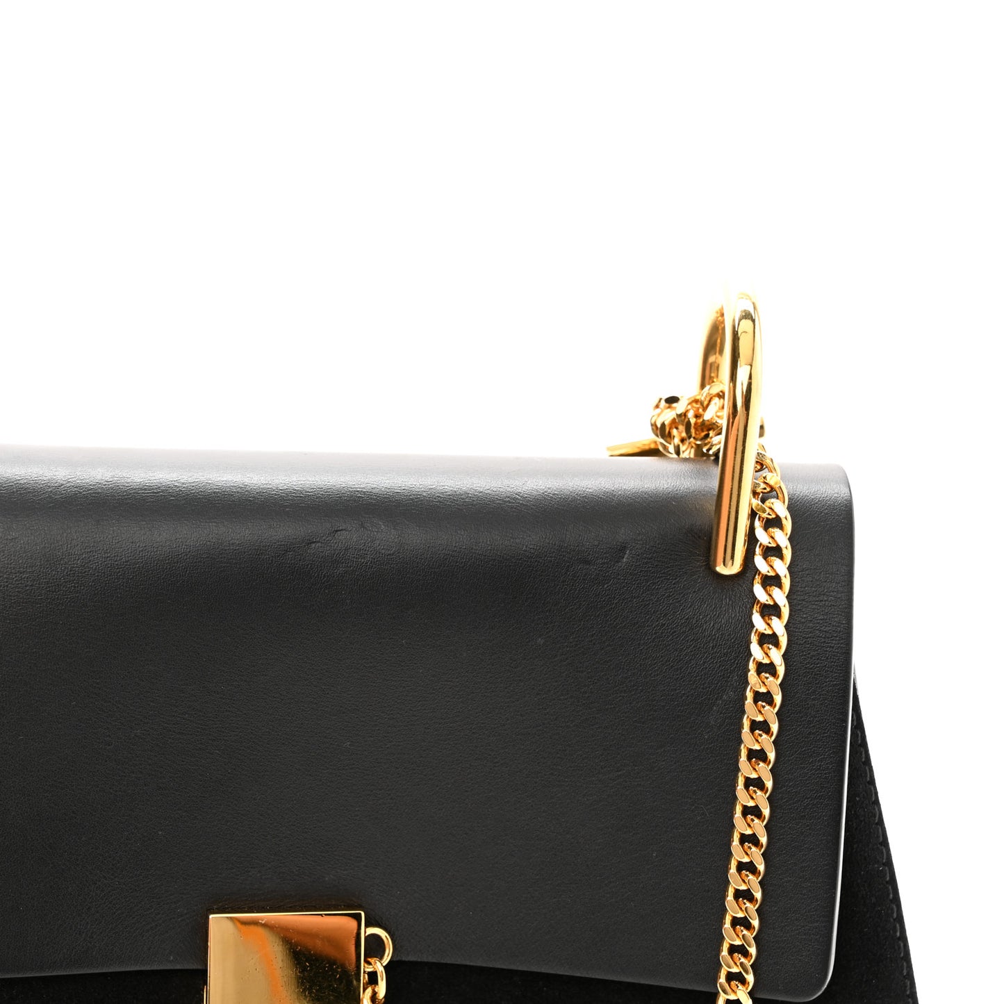 Suede Smooth Calfskin Drew Shoulder Bag Black