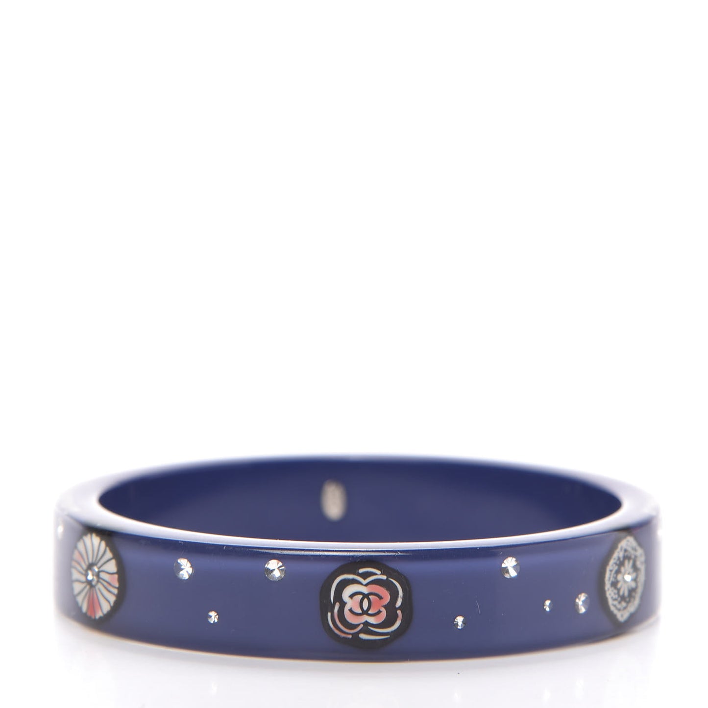 Resin Crystal CC Camellia Bangle Bracelet Blue