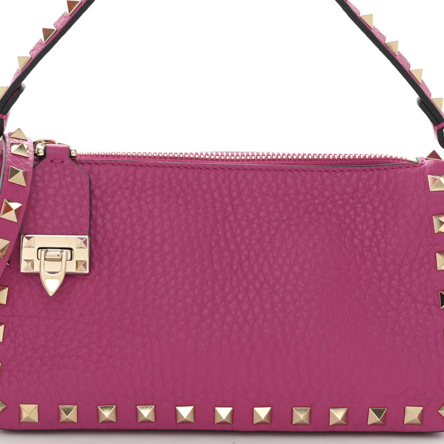 Pebbled Calfskin Small Rockstud Flip Lock Shoulder Bag Fuxia