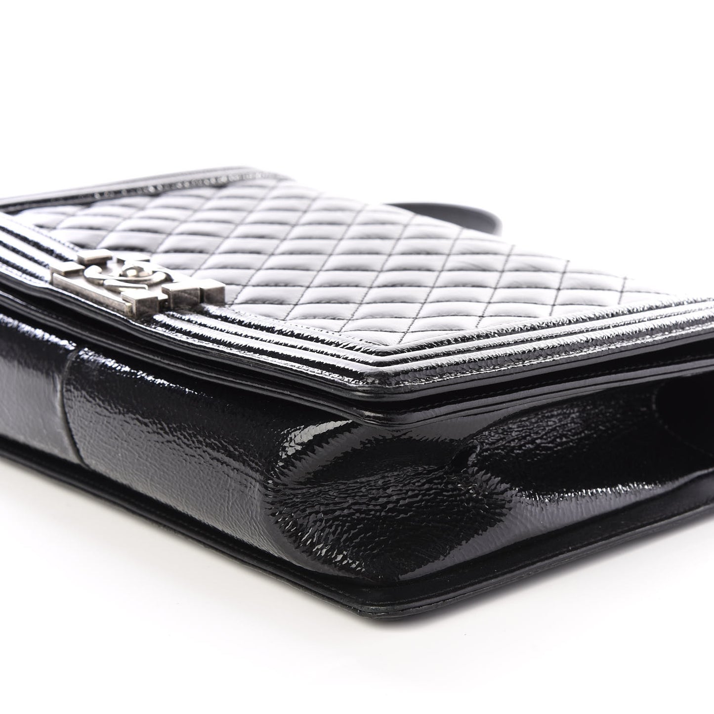Distressed Patent Quilted New Medium Boy Flap Black