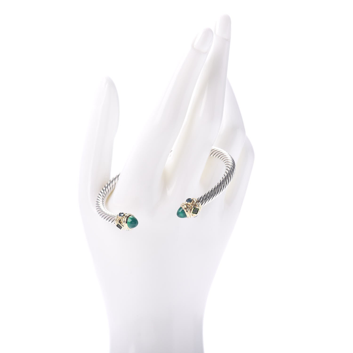David Yurman Sterling Silver 14K Yellow Gold Green Onyx Chrome Diopside Blue Topaz 5mm Cable Renaissance Bracelet 2 of 4