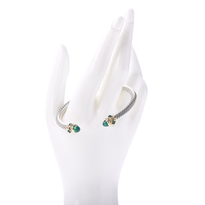 David Yurman Sterling Silver 14K Yellow Gold Green Onyx Chrome Diopside Blue Topaz 5mm Cable Renaissance Bracelet 2 of 4