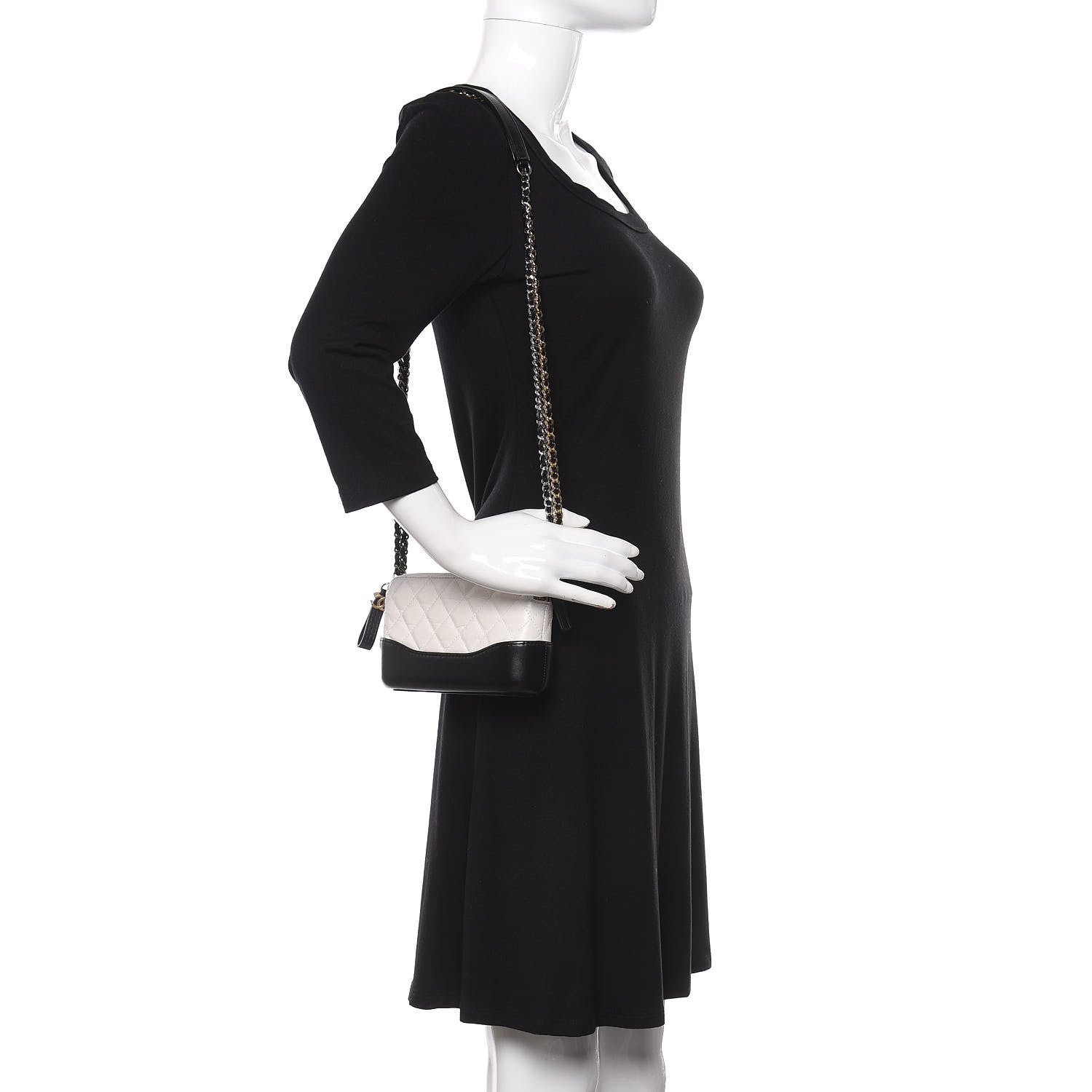 Chanel Aged Calfskin Quilted Small Gabrielle Clutch With Chain White Black 2 of 11