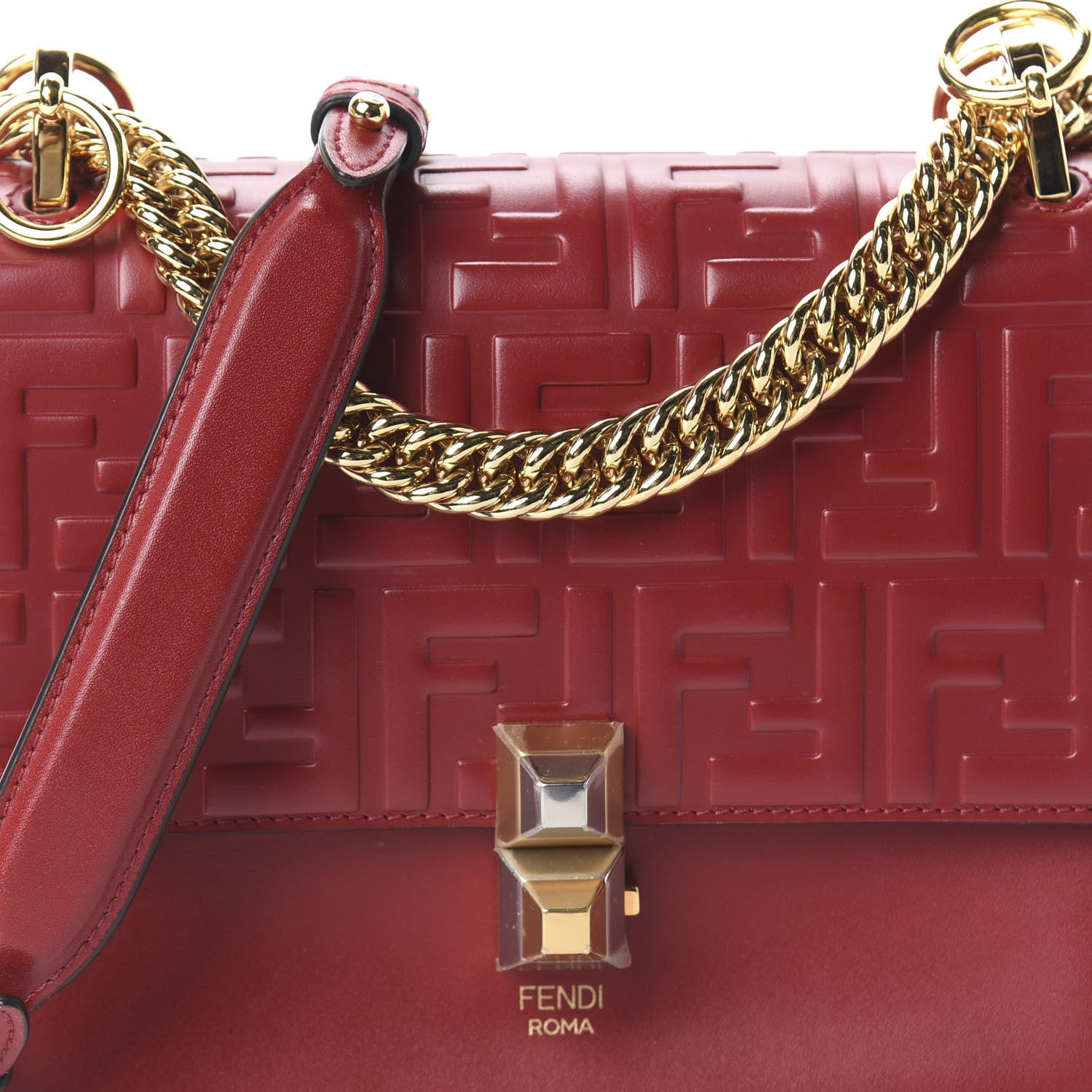 Fendi Vitello Liberty FF 1974 Embossed Small Kan I Shoulder Bag Fragola 6 of 8