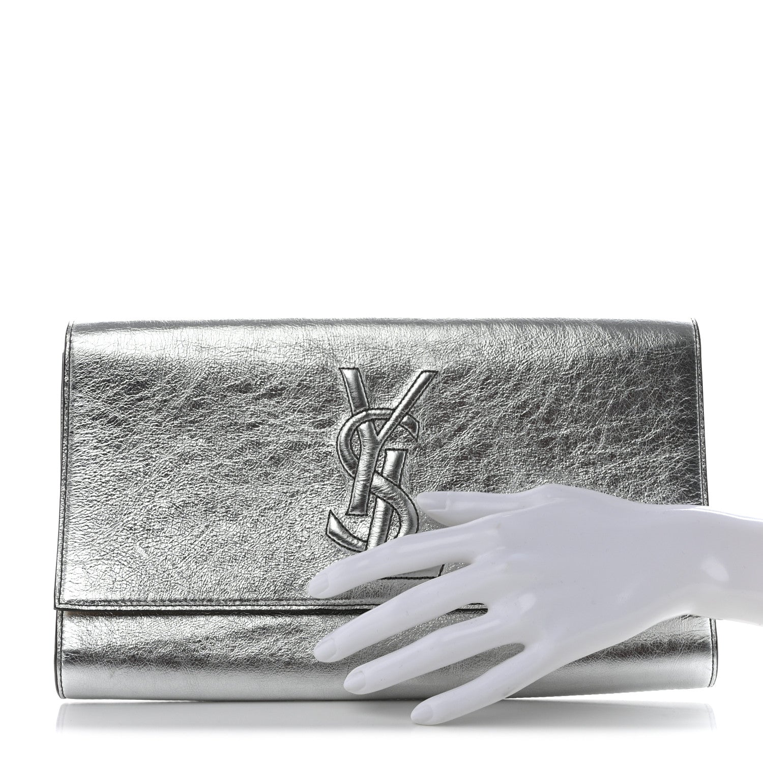 Saint Laurent Metallic Calfskin Monogram Large Belle De Jour Clutch Silver 2 of 7