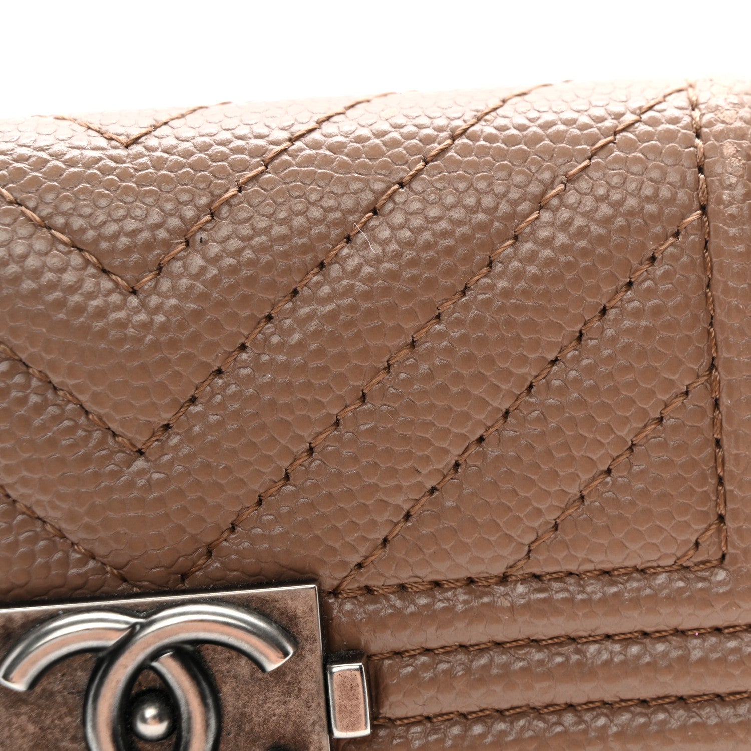Chanel Caviar Chevron Quilted Boy Card Holder Dark Beige 8 of 11