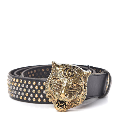 Gucci Calfskin Studded Feline Belt 105 42 Black 1 of 7