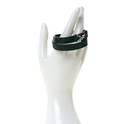 Saint Laurent Calfskin Crocodile Embossed Opyum Double Wrap Bracelet Green 2 of 4