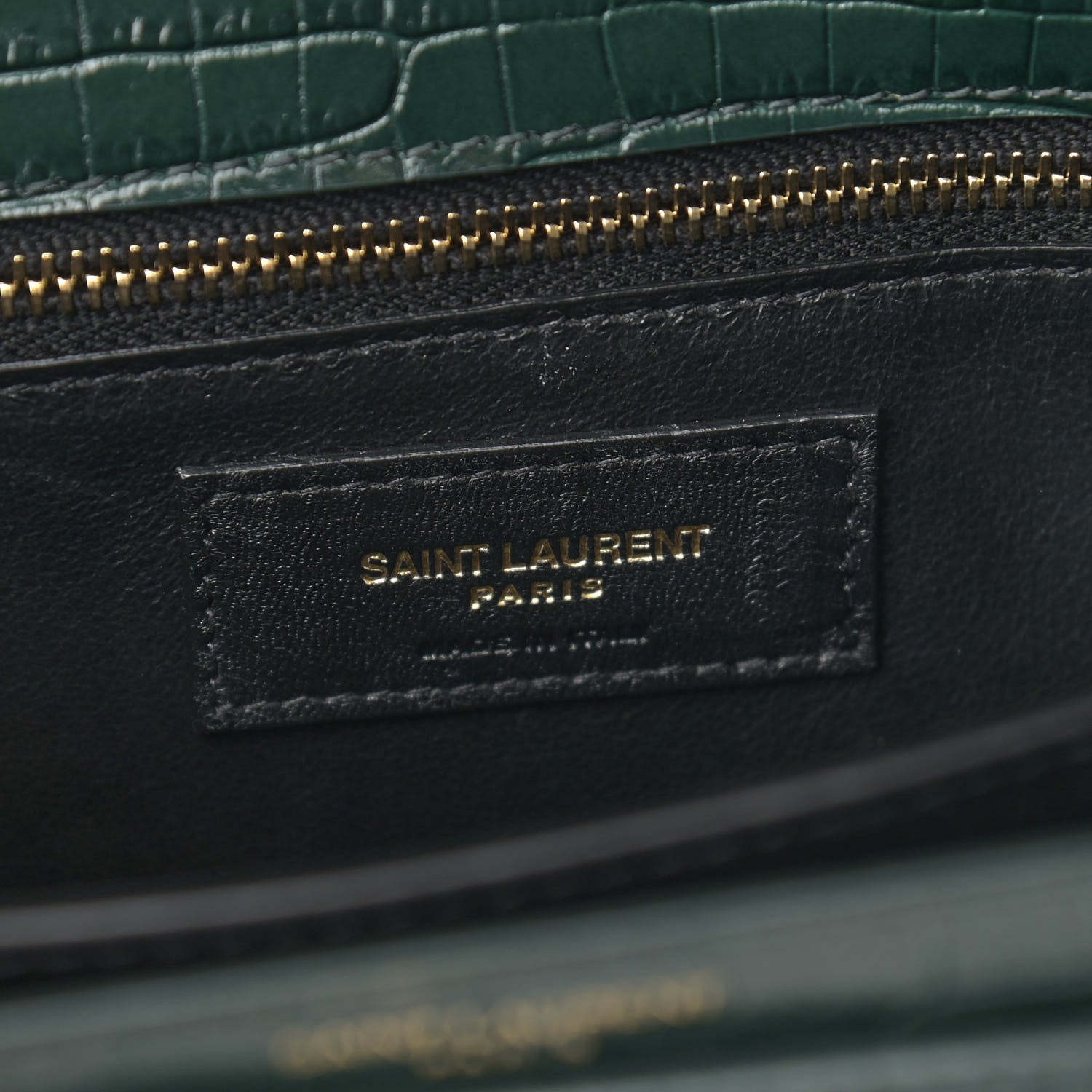 Saint Laurent Calfskin Crocodile Embossed Monogram Cassandra Clasp Bag Dark Mint 6 of 12