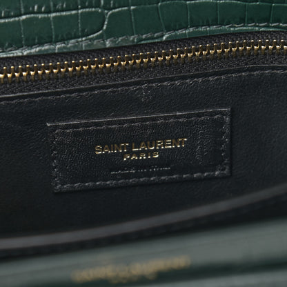 Saint Laurent Calfskin Crocodile Embossed Monogram Cassandra Clasp Bag Dark Mint 6 of 12