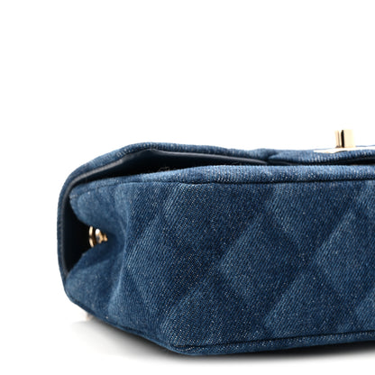 Chanel Printed Denim Quilted Mini Rectangular Flap Dark Blue 9 of 11