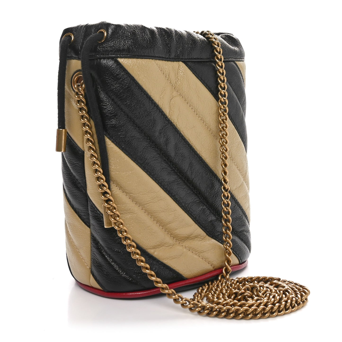 Azalea Calfskin Matelasse Diagonal Patchwork Mini Torchon GG Marmont 2.0 Bucket Bag Black Beige Romantic Cerise