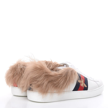 Gucci Calfskin Wool Web Bee Embroidered Mens Ace Sneakers 10 White 4 of 7