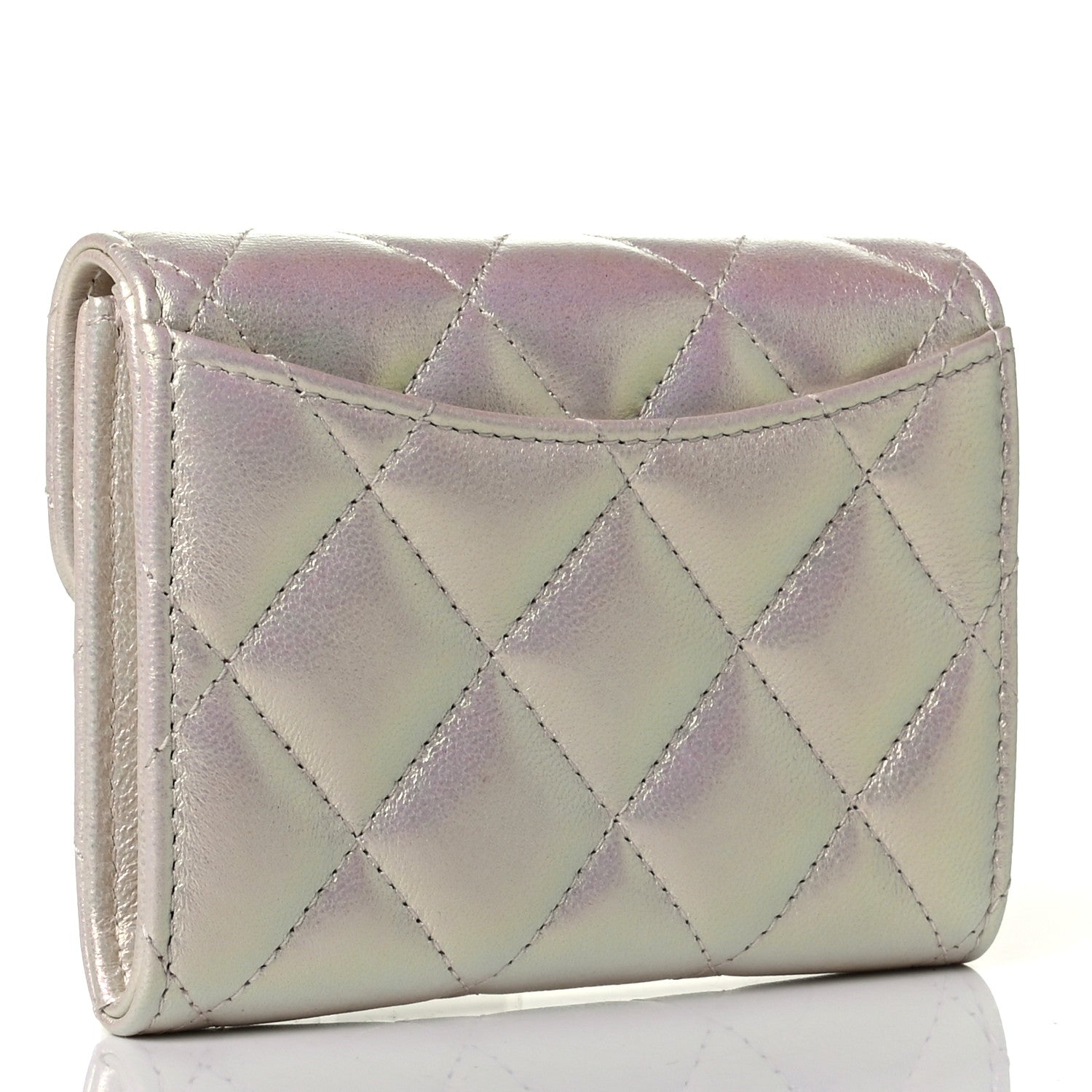 Chanel Iridescent Lambskin Quilted Flap Card Holder Wallet Ivory 2 of 5