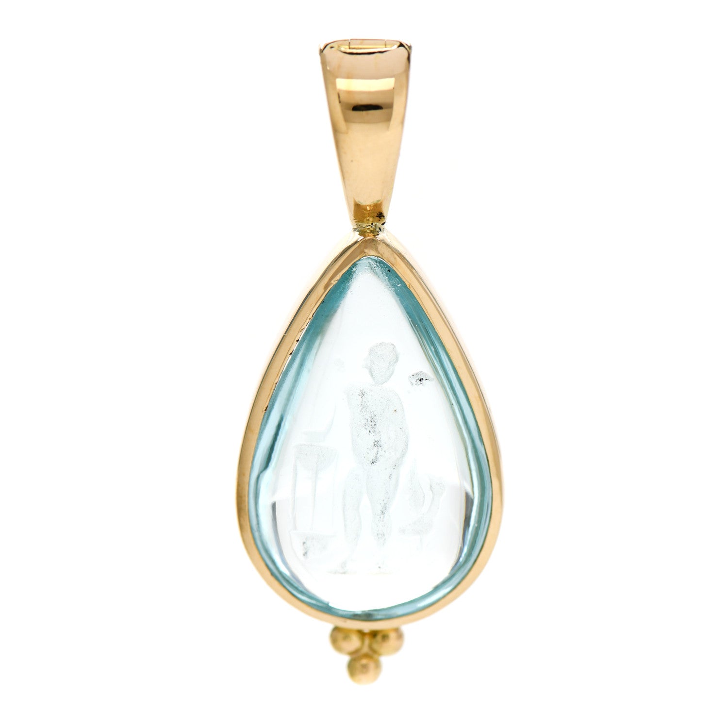 Elizabeth Locke 18K Yellow Gold Venetian Glass Intaglio Teardrop Pendant Aqua 1 of 4