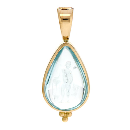 Elizabeth Locke 18K Yellow Gold Venetian Glass Intaglio Teardrop Pendant Aqua 1 of 4