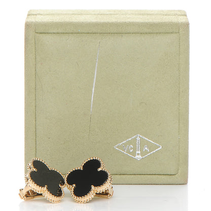 Van Cleef & Arpels 18K Yellow Gold Black Onyx Vintage Alhambra Earrings 6 of 6