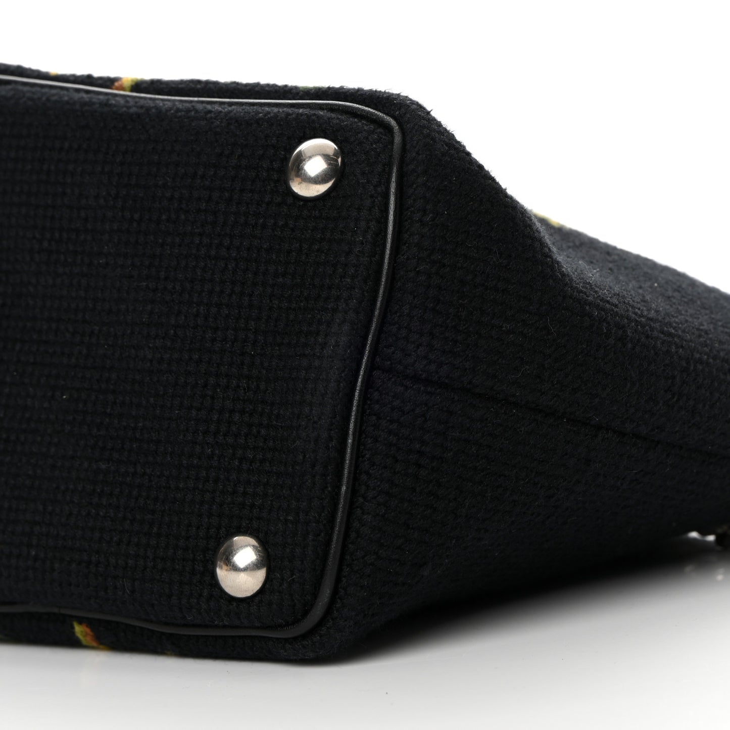 Woven Wool Embroidered Baby Emmanuelle Bucket Bag Black