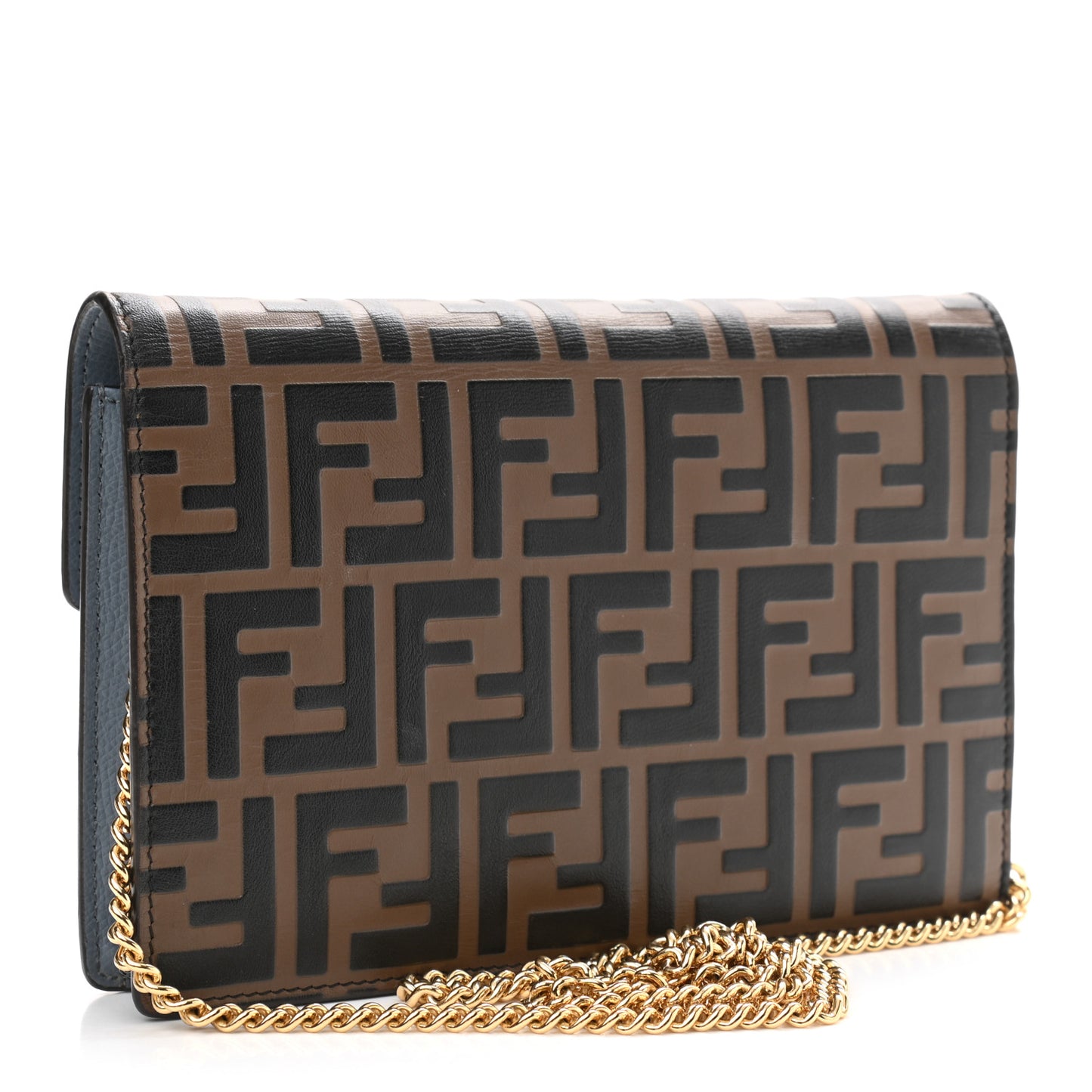 Vitello Cruise F is Fendi Bi-Color FF 1974 Embossed Medium Envelope Wallet On Chain Maya Black Azzurro Merlino