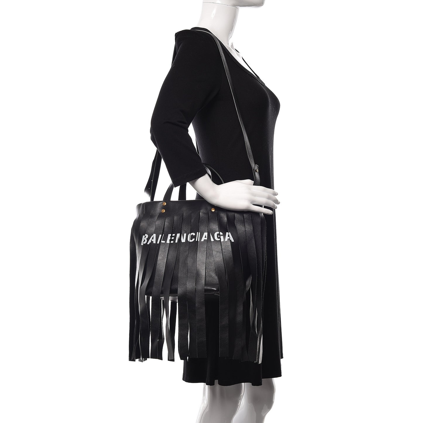 Calfskin XS Fringe Laundry Cabas Black