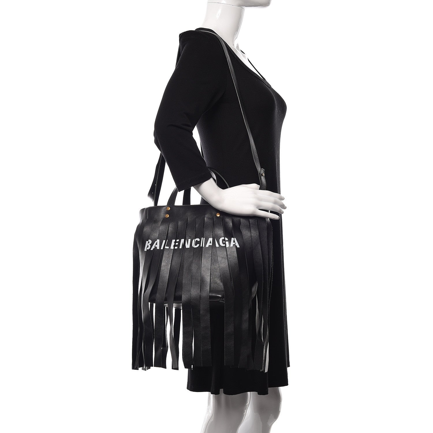 Balenciaga Calfskin XS Fringe Laundry Cabas Black 2 of 9